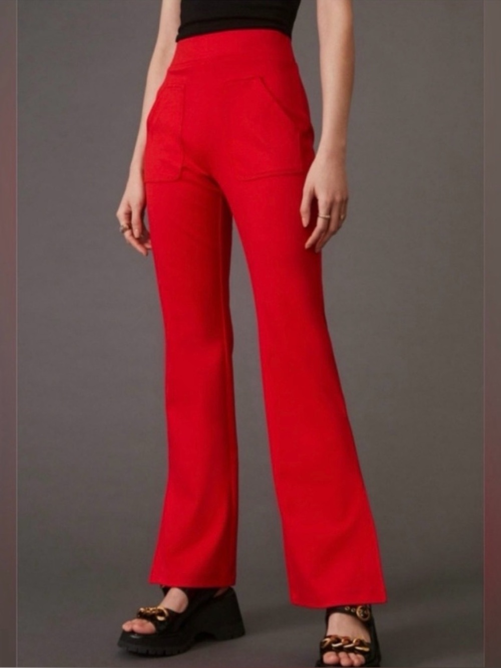 Maeve Anthropologie Eve Ponte Flare Wide Leg Pants Women's Small Red Stretch